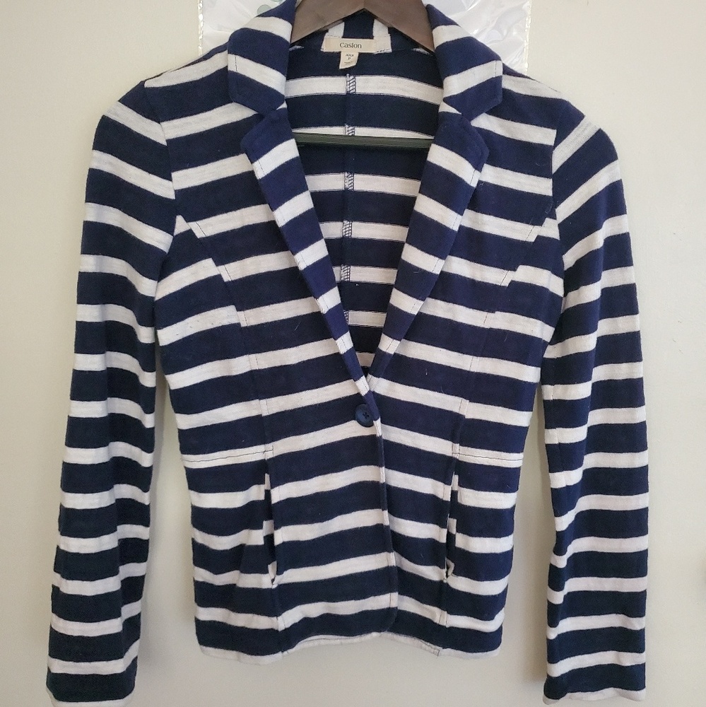 Caslon Navy and White Striped Blazer